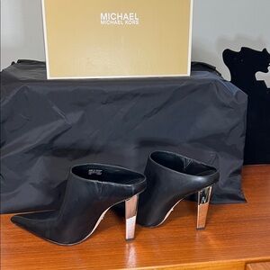 Michael Kors Black Mules with Metallic Heels
